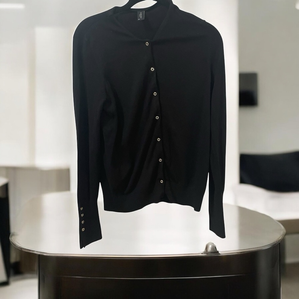 PiazAItalia Womens Black Cardigan Size M Button Front and on Sleeves